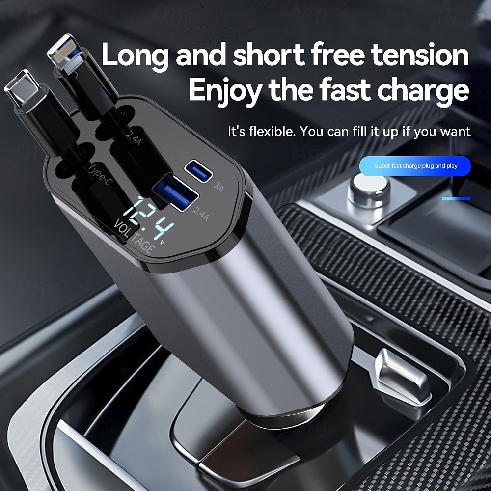Car Charger 4 in 1 100W Car Charger Dual Retractable Type C Cables and 2 USB Ports Car Charger Compatible 2025 - $26.99 –P1