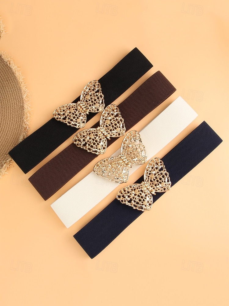 ceinture élastique bleu marine pour femme avec boucle papillon dorée | parfaite pour les robes et les jupes de 2025 ? $11.99 –P3