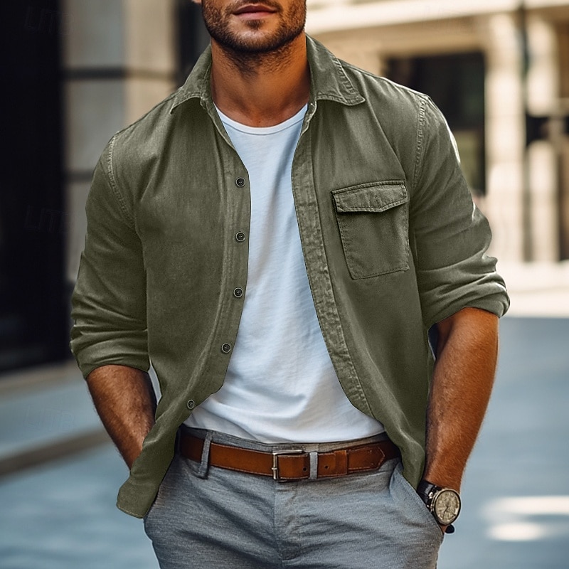Hombre Camisa Camisas de trabajo Abotonar la camisa Camisa cargo Negro Verde Trébol Manga Larga Plano Diseño Vacaciones Festivos Bolsillo Ropa Moda Casual Cómodo 2026 - $31.99 –P1