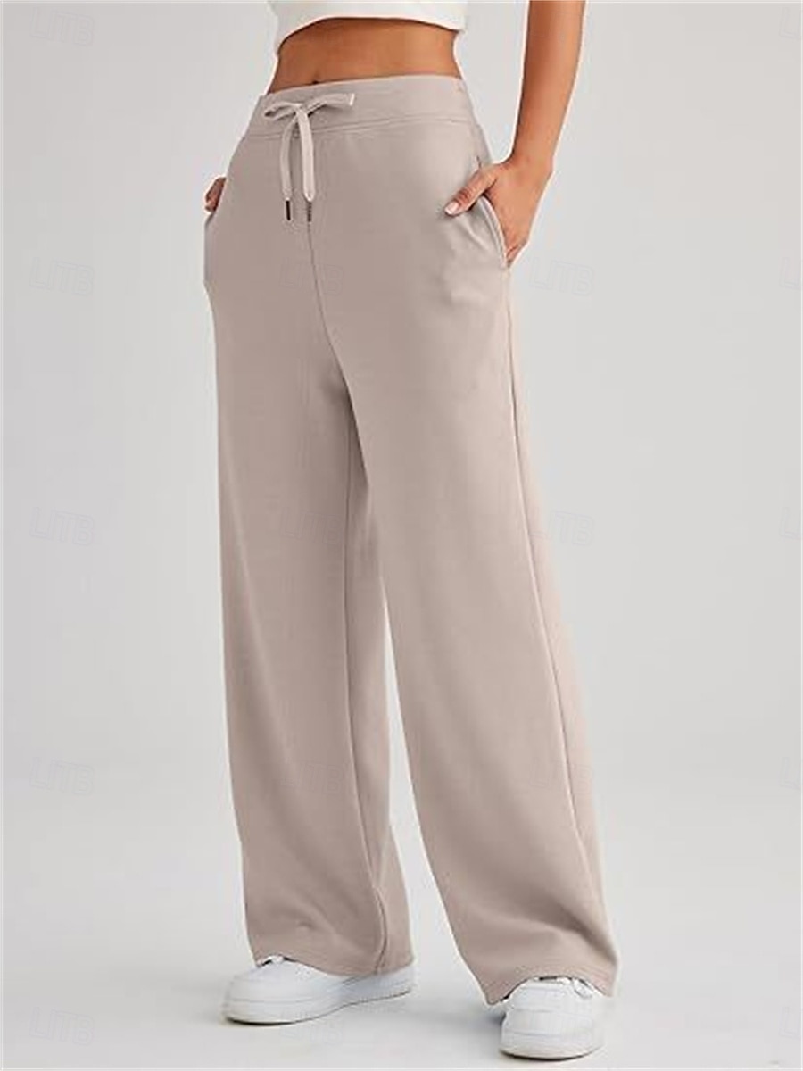 Women's Sweatpants Wide Leg Pants Trousers Active Streetwear Casual Full Length Mid Waist Plain Pocket Drawstring Elastic Waist Breathability Soft Comfortable Micro-elastic Outdoor Street Daily 2025 - $23.99 –P18