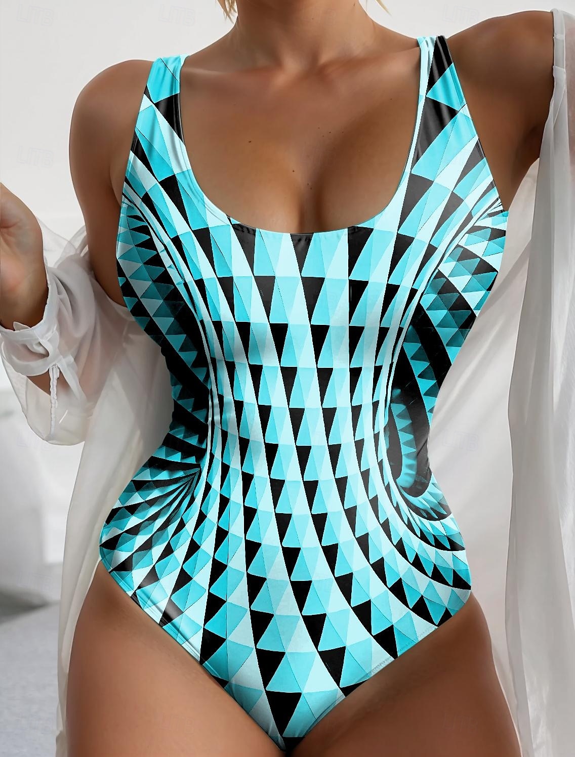 Naisten uimapuvut 1-osainen monokini uimapuku selkä avoin vatsan hallinta korkeavyötäröinen hoikka lomaranta-asusteet geometrinen U-kaula-aukko hihaton uimapuku 2025 - $26.99 –P4
