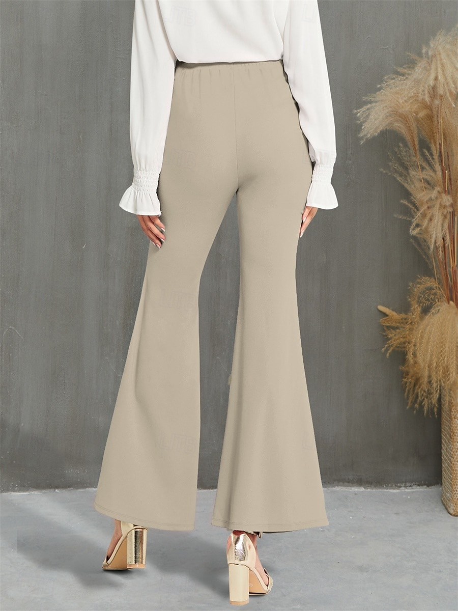 Women's Flared Pants Fashion Streetwear Full Length High Waist Plain High Cut Comfy Outdoor Micro-elastic Vacation Street Daily Black Green Khaki Spring Fall Regular Fit 2025 - $27.99 –P4