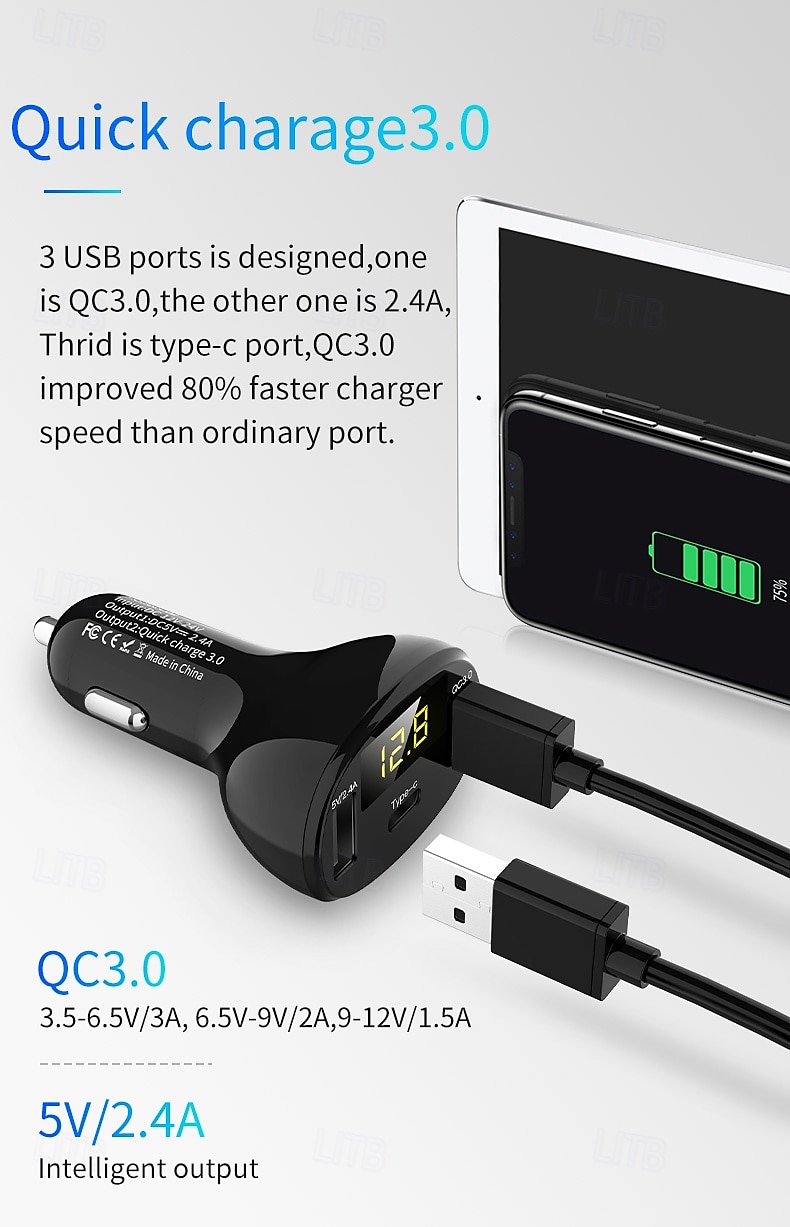 Автомобильное зарядное устройство usb c с поддержкой двух usb и type-c QC3.0 для бытовой электроники, автомобильное зарядное устройство 2025 - $26.99 –P3