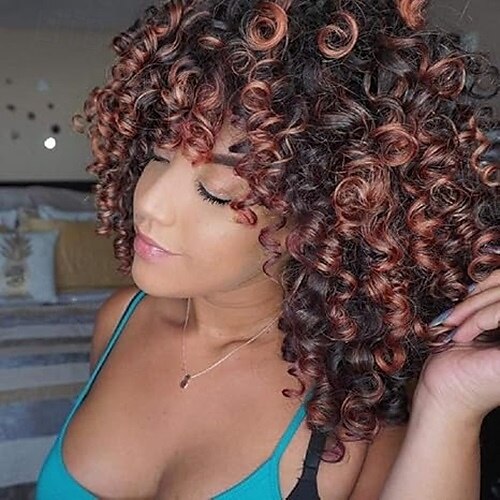 perucas afro cacheadas para mulheres - peruca afro cacheada crespa com franja perucas sintéticas cosplay de 2025 por $18.49 –P3