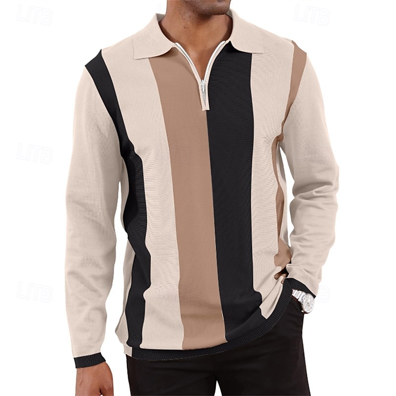 Herren Poloshirt mit Viertelreißverschluss Golfhemd Täglich Festtage Viertel Postleitzahl Langarm Modisch Modern Farbblock Frühling & Herbst Regular Fit Weiß Himmelblau Orange Braun Khaki Grau 2025 - $18.99 –P5