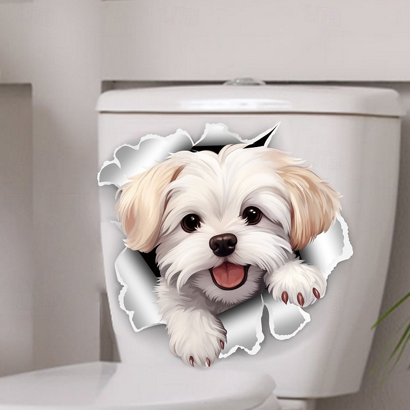 lustiger weißer Toilettensitzaufkleber mit Hund - einfach anzubringen, entfernbar, Badezimmerwand &Türaufkleber für eine verspielte Note 2025 - $3.99 –P5