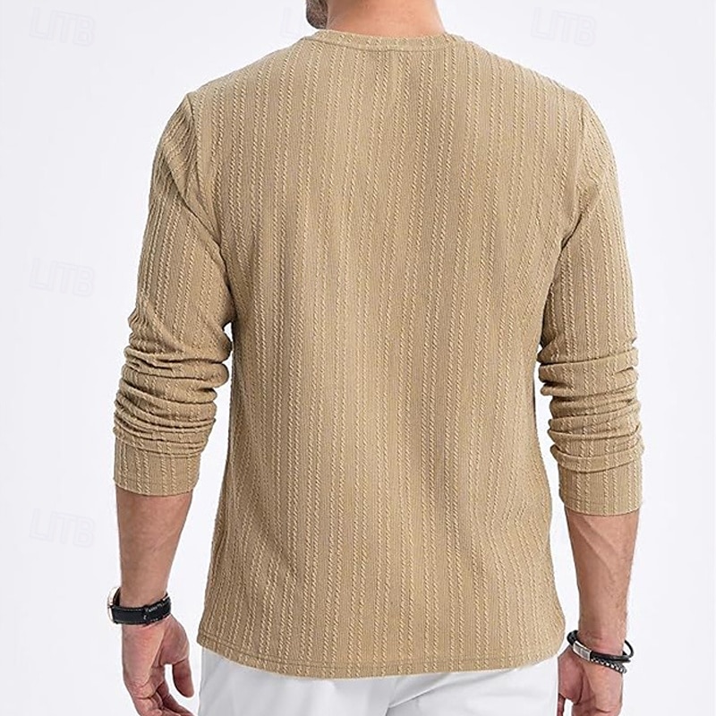 Herren T Shirt T-Shirt Langarmshirt Langarm Rundhalsausschnitt Frühling & Herbst Einfach Mode Designer Basic Tasche Jacquard Urlaub Straße Ausgehen Dunkel Braun Schwarz Weiß Top T-Shirt für Herren 2025 - $24.99 –P2