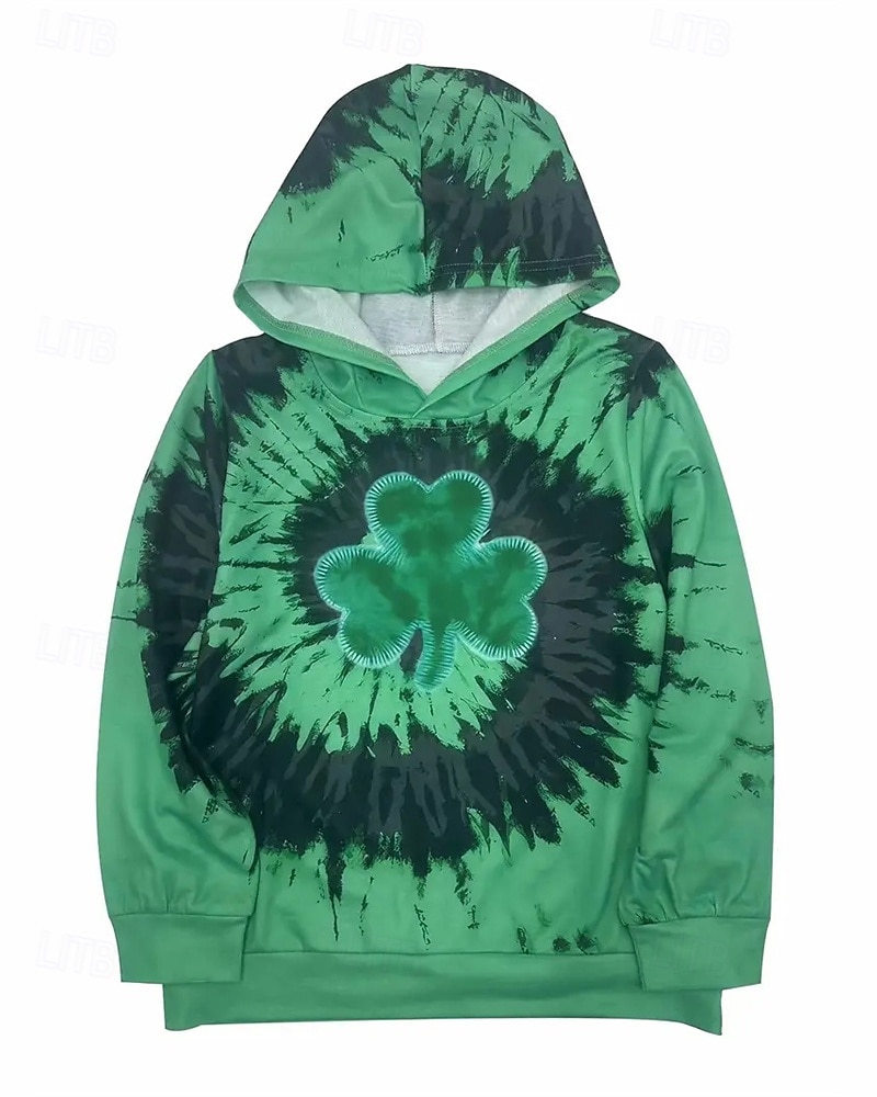 St Patrick Pojkar 3D Grafisk Knytbatik Huvtröja Långärmad Vår Höst Mode Streetwear Barn 4-12 år Huva Utomhus Ledigt Dagligen Normal 2025 - $18.99 –P3