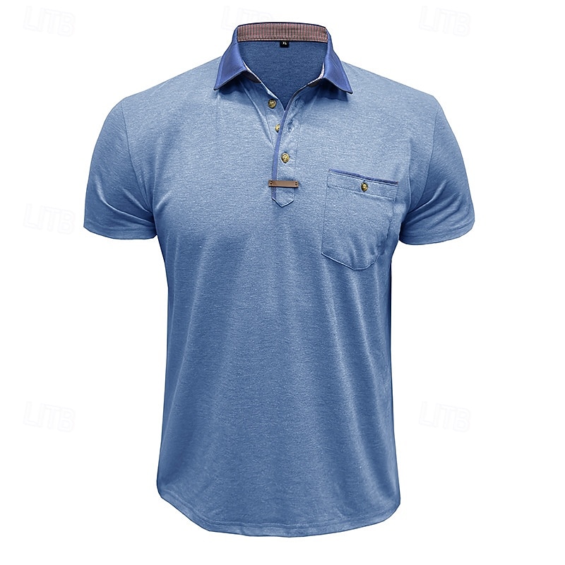 Per uomo Polo Camicia da golf Golf Attività commerciale Informale Classico Manica corta Di tendenza Tinta unica Bottoni Tasche Estate Primavera Standard Grigio scuro Verde foresta Blu denim Nero del 2026 a $22.99 –P1