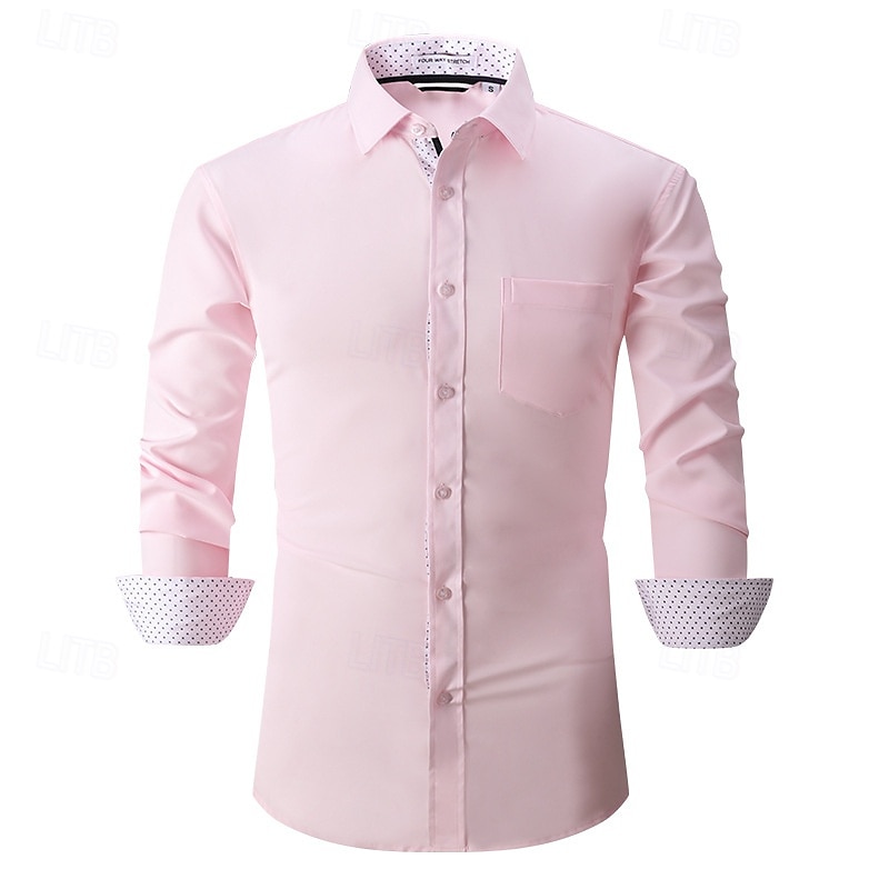 Herren Hemd Oberhemd Knopfhemd Glatt Hochzeit Party Schwarz Weiß Rosa Wein Langarm Kargen Frühling & Herbst Bekleidung 2025 - $26.99 –P4
