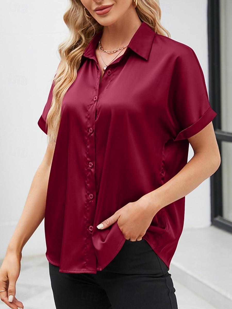 kvinners valentine skjorte bluse business ensfarget vanlige topper kortermet skjorte krage knapper normal passform arbeid formell moderne fritidsklær rød grønn grå sommer 2025 - $27.99 –P3