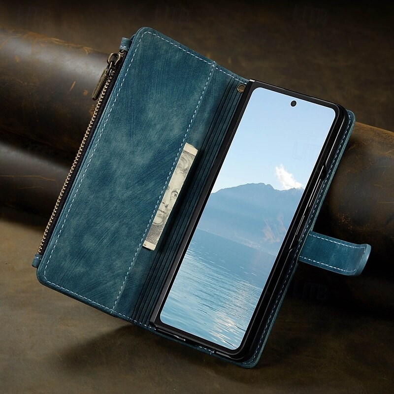 Telefoonhoes Voor Samsung Galaxy Z Fold 6 Z Fold 5 Z Fold 4 Z Fold 3 Wallet Case met Stand Houder Magnetische Rits Retro TPU PU Leer 2025 - $25.99 –P1