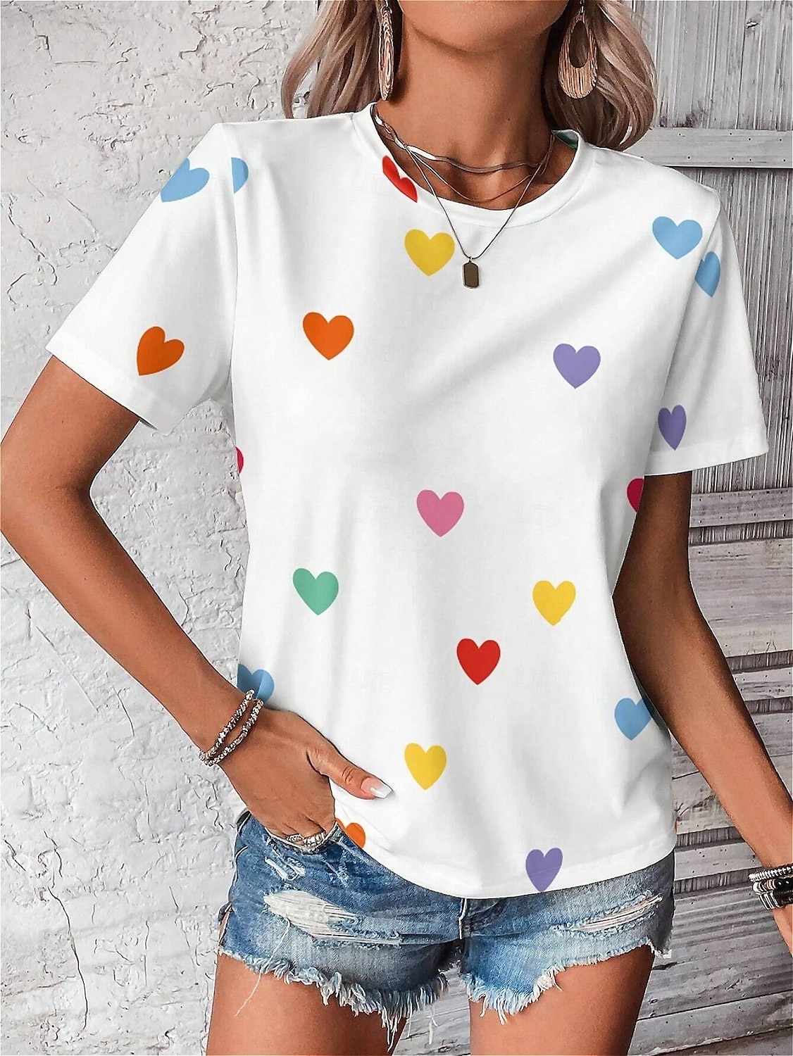 Tricou pentru femei inimă drăguț topuri regular mânecă scurtă guler rotund imprimeu regular fit zilnic negru alb vară 2025 - $19.99 –P1