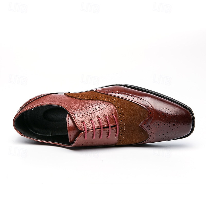sapatos oxford brogue bicolor masculinos – combinação de camurça e couro sintético com detalhes em bico fino para ocasiões formais e de negócios de 2025 por $46.99 –P6