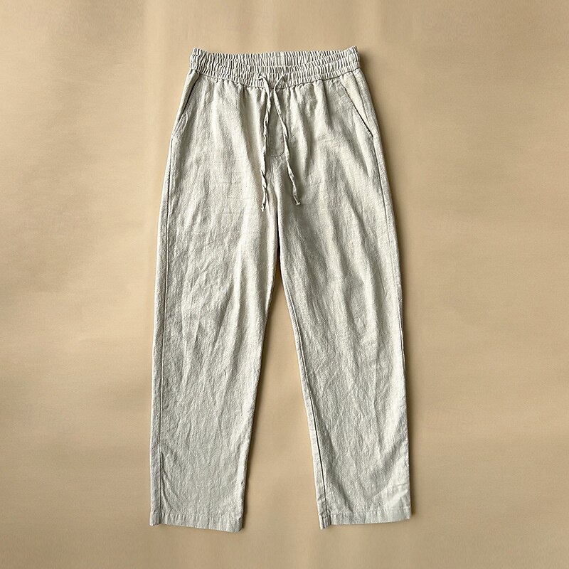 Herr Linne Byxor Långbyxor Sommarbyxor Casual byxor Snörning Elastisk midja Rakt ben Slät Komfort Andningsfunktion Ankellång Ledigt Dagligen Helgdag Mode Klassisk Stil Svart Vit 2025 - $20.99 –P7