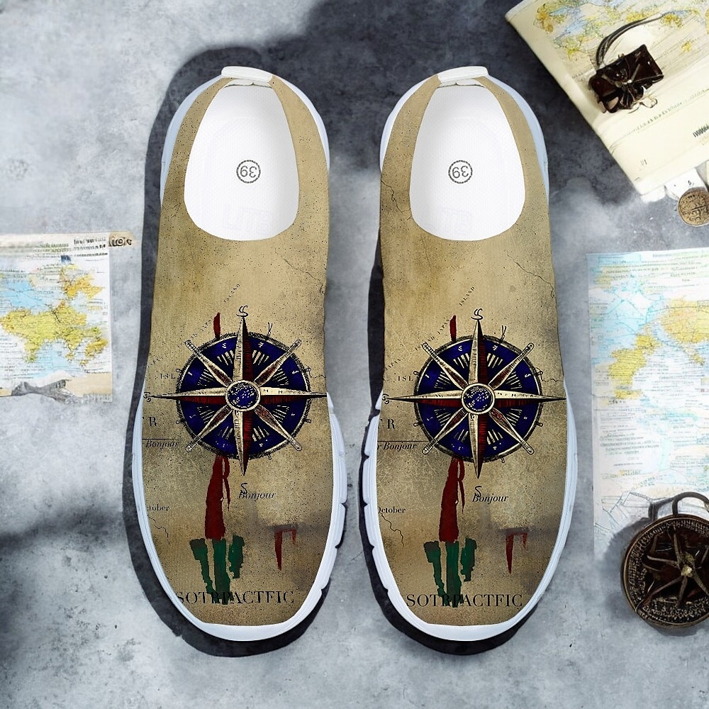 sneakers flyknit con stampa bussola color cachi da uomo - scarpe da corsa leggere e traspiranti per viaggi, escursioni e abbigliamento casual del 2025 a $29.99 –P1