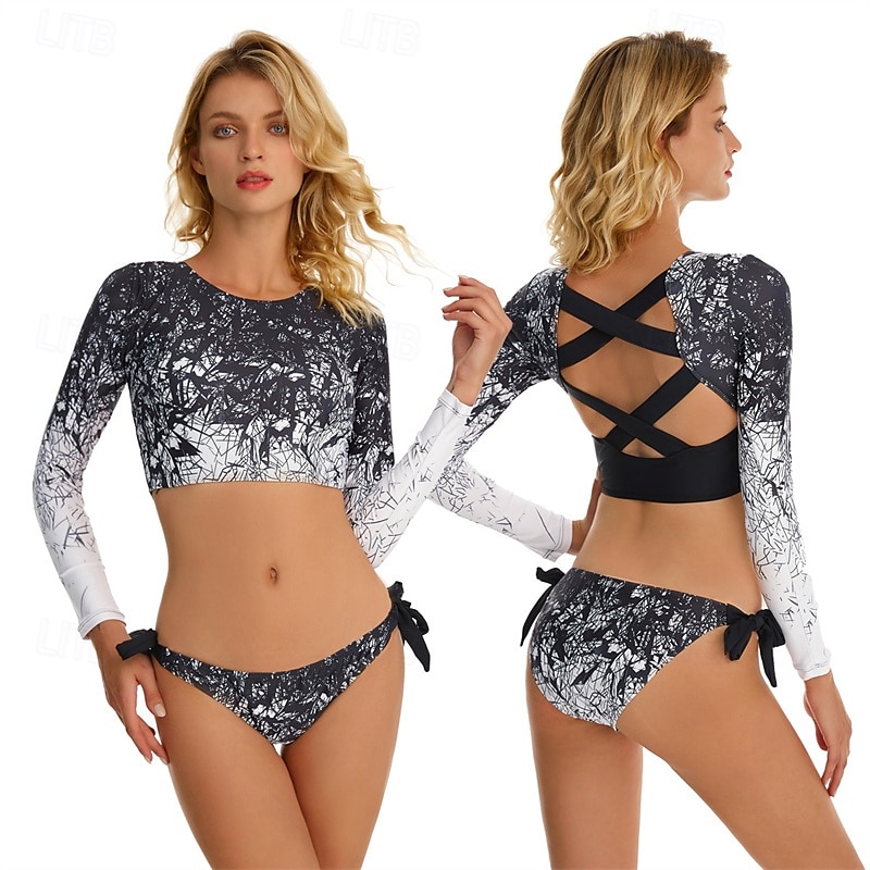 Naisten Rashguard-uimapuku UV-aurinkosuojaus UPF50+ Hengittävä Pitkähihainen Spandex Uima-asut Uimapuku 2-osainen Avoin selkä Uinti Lainelautailu Hiekkaranta Vesiurheilu Kukat Kesä Kevät Syksy 2025 - $27.99 –P6
