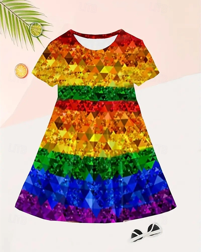 Dziewczyny ' 3D Graficzny Sukienka Krótki rękaw Lato Wiosna Urlop Codzienny Święto Księżniczka Piękny Słodkie Dzieci 4-12 lat Codzienne sukienki Sukienka A line Do kolan Regularny 2025 - $15.99 –P2