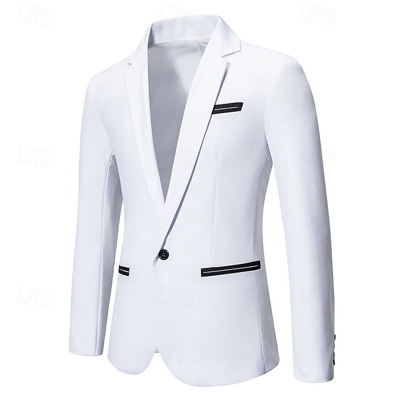 Herren Blazer Sakko Geschäft Cocktailparty Hochzeitsfeier Modisch Brautkleider schlicht Frühling & Herbst Baumwollmischung Farbblock Patchwork Knopf Komfortabel Einreihiger Verschluss Blazer Schwarz 2025 - $44.99 –P15