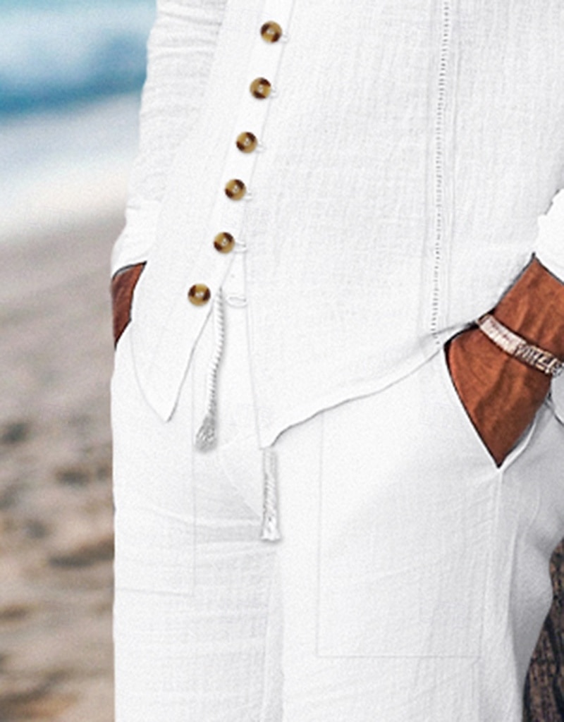 Ανδρικά Πουκάμισο Guayabera 2 Κομμάτια Σετ πουκαμίσου Ταίριασμα σετ Casual πουκάμισο Σκέτο Διακοπές Εξόδου Μαύρο Λευκό Μπλε Απαλό Μακρυμάνικο Όρθιος γιακάς Ανοιξη καλοκαίρι Ρούχα Μπροστινή τσέπη 2026 - $45.99 –P3