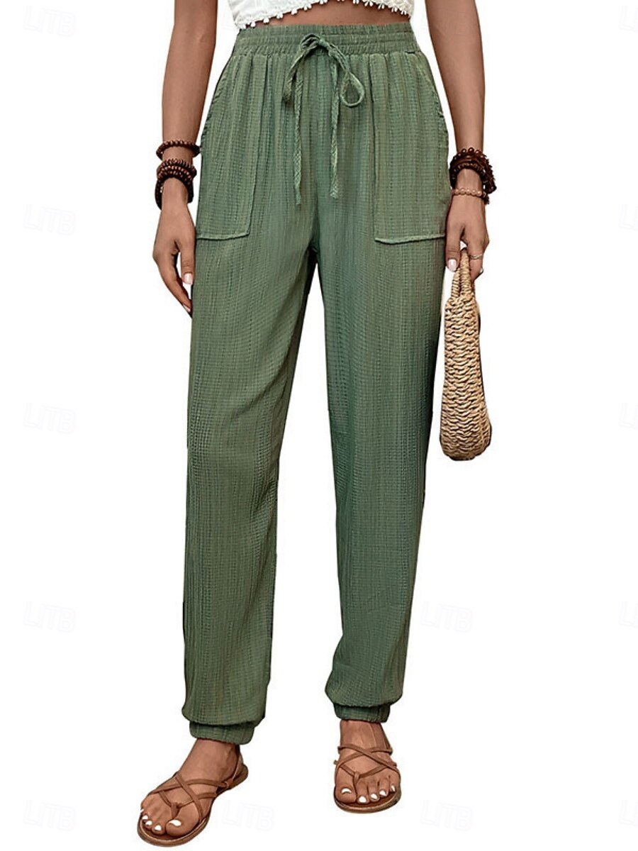 Women's Tapered pants Chinos Fashion Streetwear Full Length High Waist Plain Pocket Elastic Waistband Comfy Soft Comfortable Micro-elastic Outdoor Street Black Green Khaki Spring &  Fall Regular Fit 2026 - $26.99 –P13