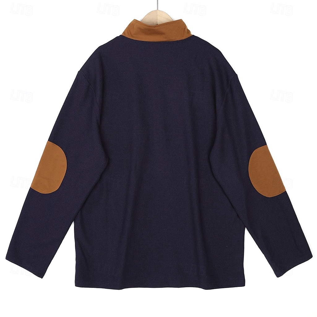 Men's T Shirt Waffle Knit Tee Tee Top Long Sleeve Shirt Long Sleeve Quarter Zip Spring & Fall Color Block Fashion Designer Basic Patchwork Zipper Vacation Street Going out Black Navy Blue khaki Top 2025 - $23.99 –P3