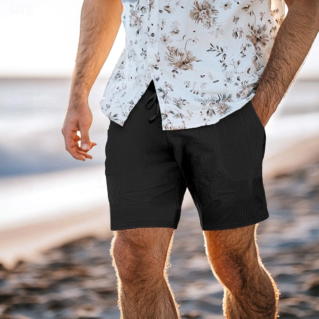 Hombre Pantalón corto Pantalones cortos de lino Pantalones cortos de verano Correa Bolsillo Cintura elástica Plano Comodidad Transpirable Corto Casual Diario Festivos Moda Estilo clásico Verde Trébol 2026 - $8.99 –P17