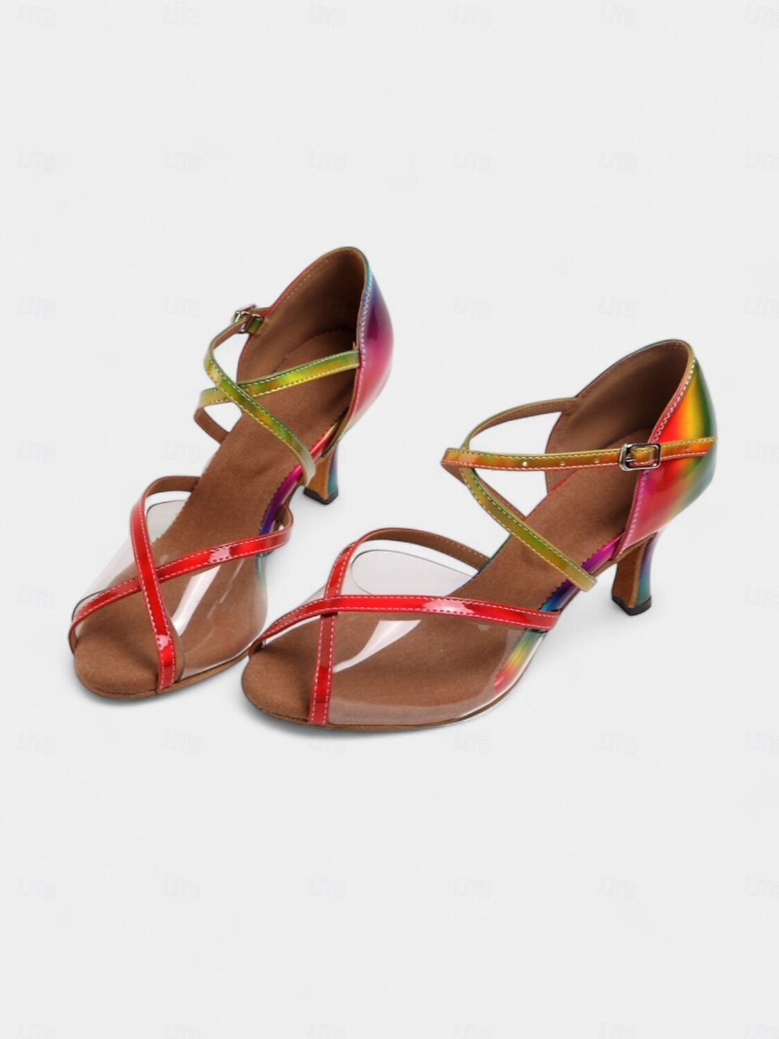 sapatos de dança latina coloridos e vibrantes para mulheres com sola de camurça macia e tira transparente | perfeitos para prática e apresentações de 2025 por $46.99 –P4