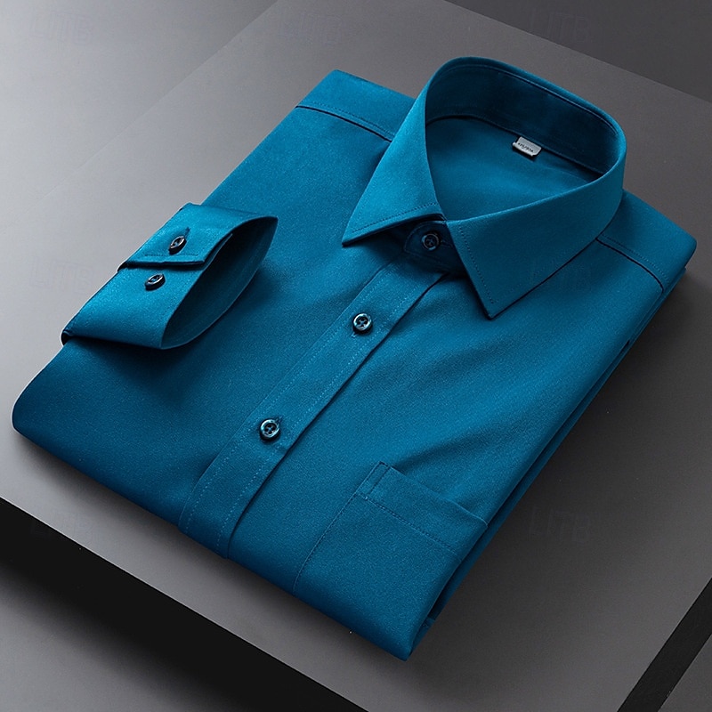 Hombre Camisa para Vestido Camisa sin planchar Plano Diario Exterior Bleu Ciel Azul Marino Manga Larga Cuello Vuelto Verano Primavera Ropa 2026 - $28.99 –P6