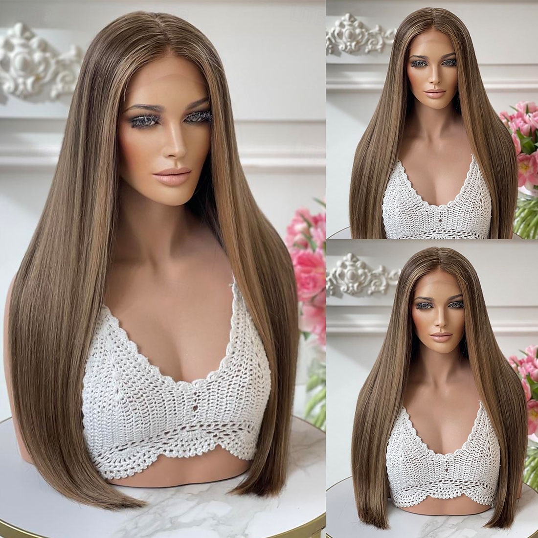 Perruque Cheveux vierges non transformés Fermeture 5x5 13x4 devant en dentelle Cheveux Brésiliens Droit Multicolore Coupe Dégradée Femme Densité 130% 150% Mèches Colorées / Balayées Ligne de Cheveux de 2025 ? $235.69 –P1