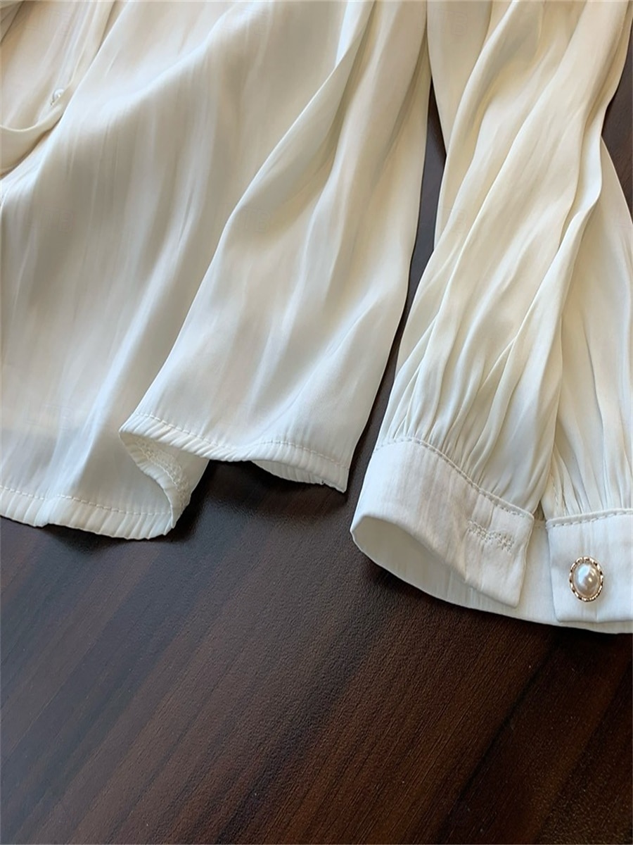 Dame Skjorte Helfarge Elegant Stilfull Fritid Langermet Høyhalset Vanlige topper Arbeid Daglig Ut på byen Svart Blå Kakifarget Beige Sommer Vår Høst 2025 - $39.99 –P14