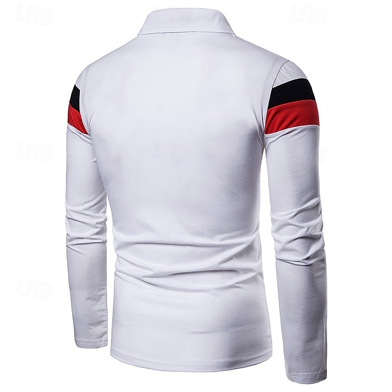 Herren Golfhemd Golf Poloshirts Arbeit Casual Kargen Langarm Basic Modern Farbblock Patchwork Knopf Frühling & Herbst Regular Fit Schwarz Weiß Gelb Golfhemd 2025 - $12.99 –P2