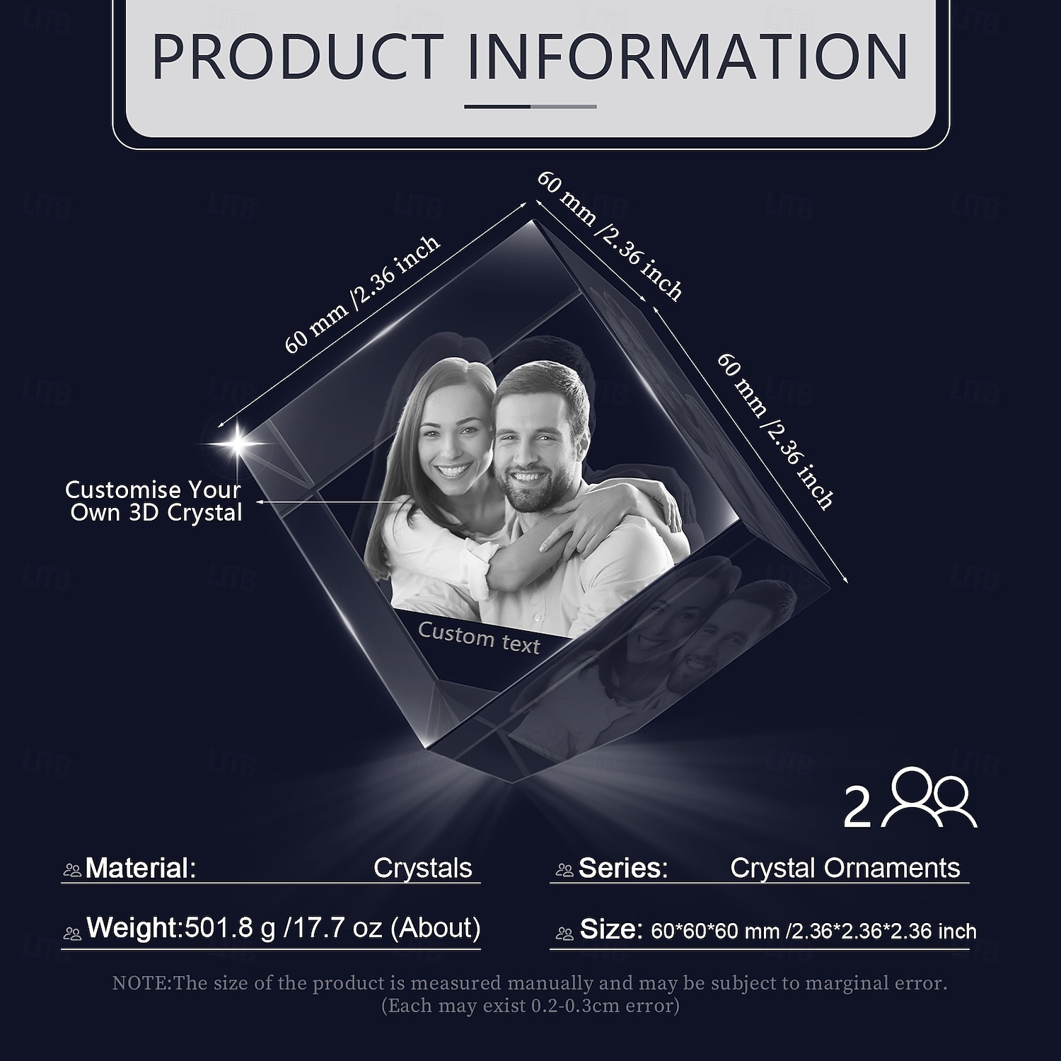 Personalizovaný 3D gravírovaný krystalový fotodárek vlastní svatební dárek pro pár holografická laserová fotodekorace narozeniny památka na svatbu MDŽ Vánoce 2025 - $27.99 –P2