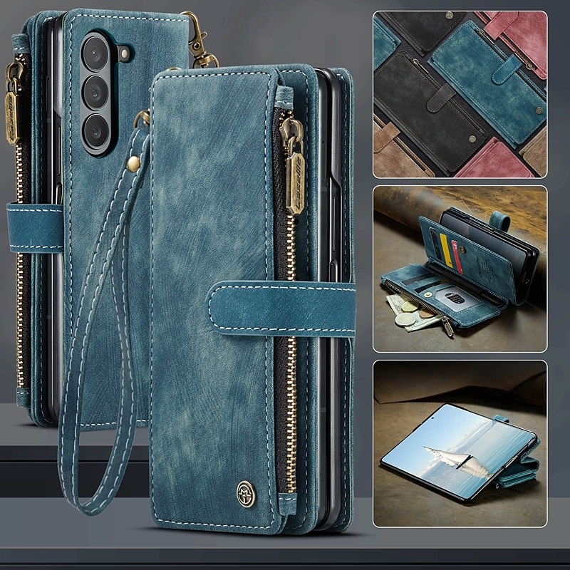 Telefoonhoes Voor Samsung Galaxy Z Fold 6 Z Fold 5 Z Fold 4 Z Fold 3 Wallet Case met Stand Houder Magnetische Rits Retro TPU PU Leer 2025 - $25.99 –P9
