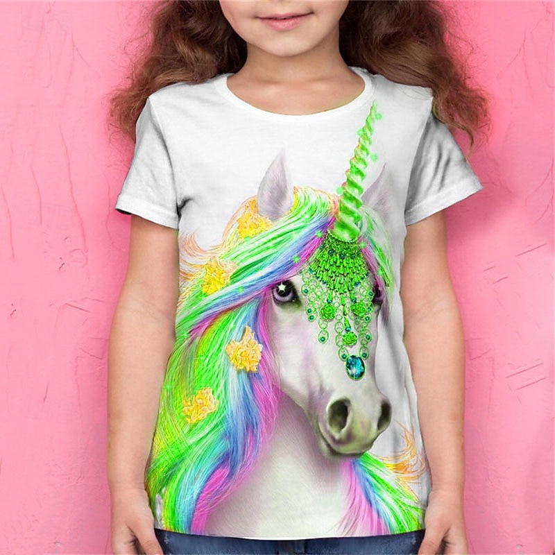 Mädchen 3D Tier Einhorn T-Shirt Kurzarm 3D-Druck Sommer Frühling Aktiv Modisch Kuschelig kinderkleidung 3-12 Jahre Outdoor Täglich Regular Fit 2026 - $11.99 –P8