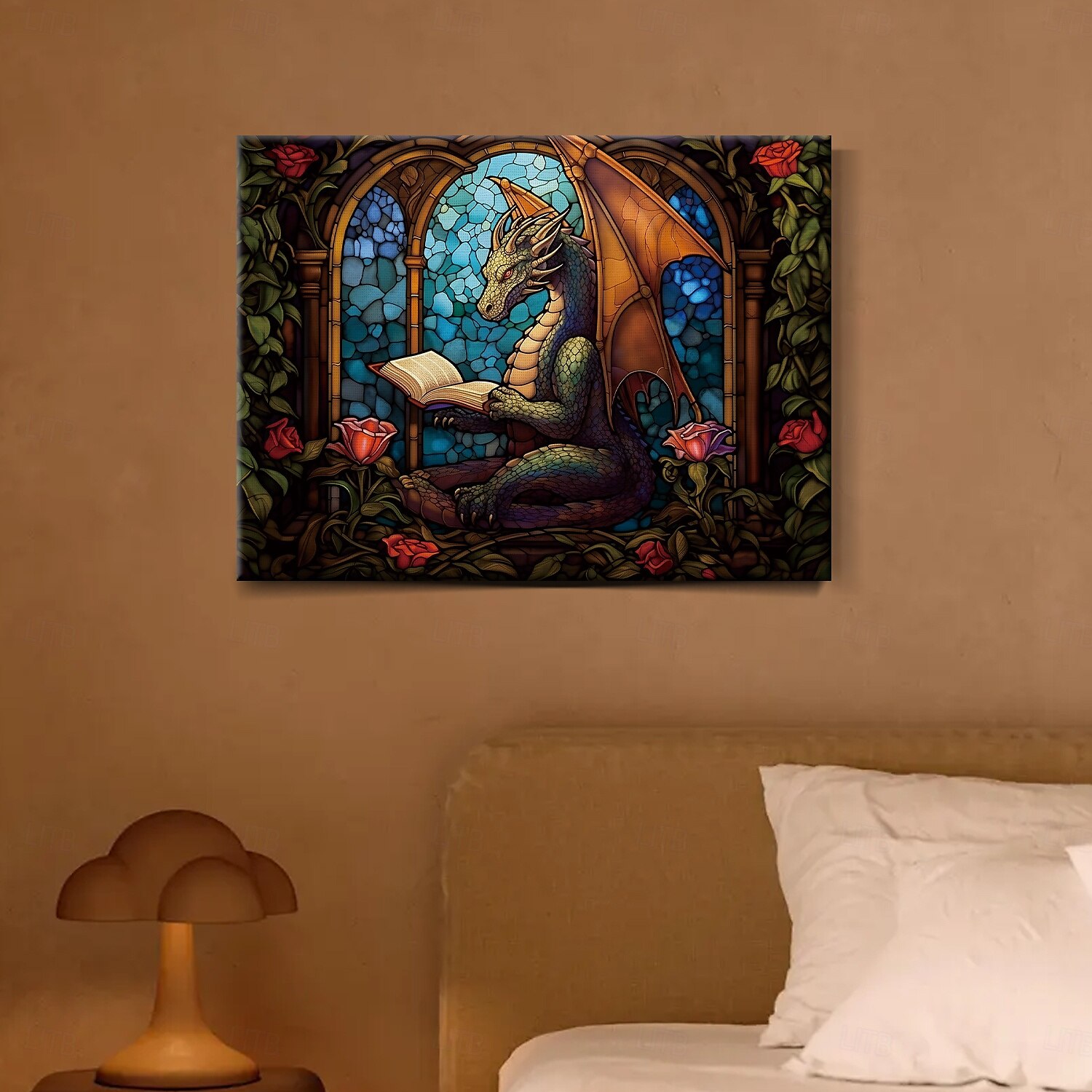 Lienzo con luz LED para pared con diseño de dragón leyendo, decoración de pared con luz LED, funciona con 2 pilas AA, impresión en lienzo con luz LED, decoración para cocina, dormitorio o hogar 2025 - $50.99 –P3