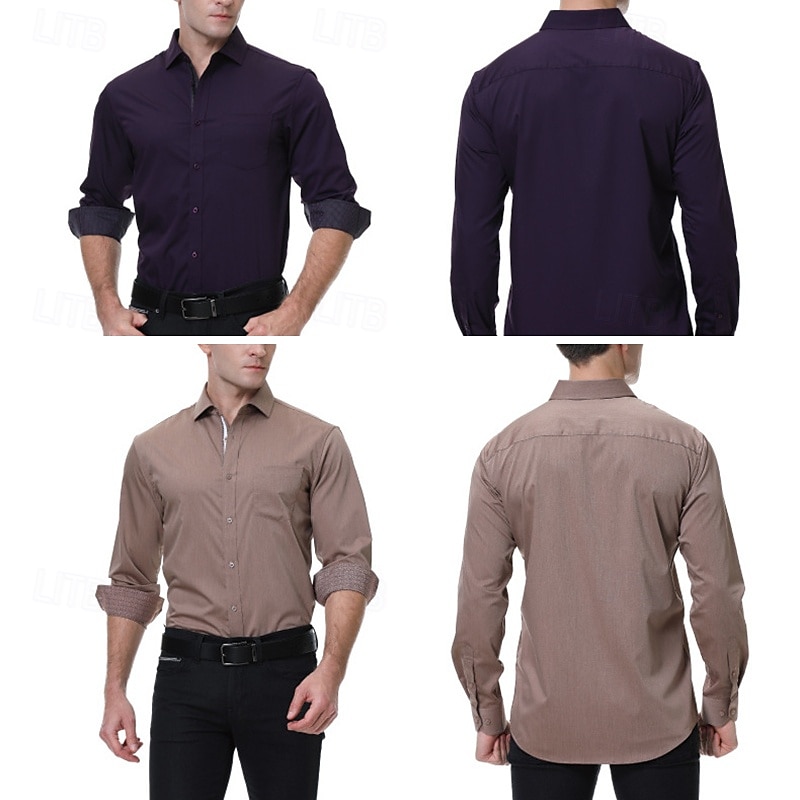 Men's Shirt Dress Shirt Button Up Shirt Plain Wedding Party Black White Pink Wine Long Sleeve Lapel Spring &  Fall Clothing Apparel 2025 - GBP £29 –P13