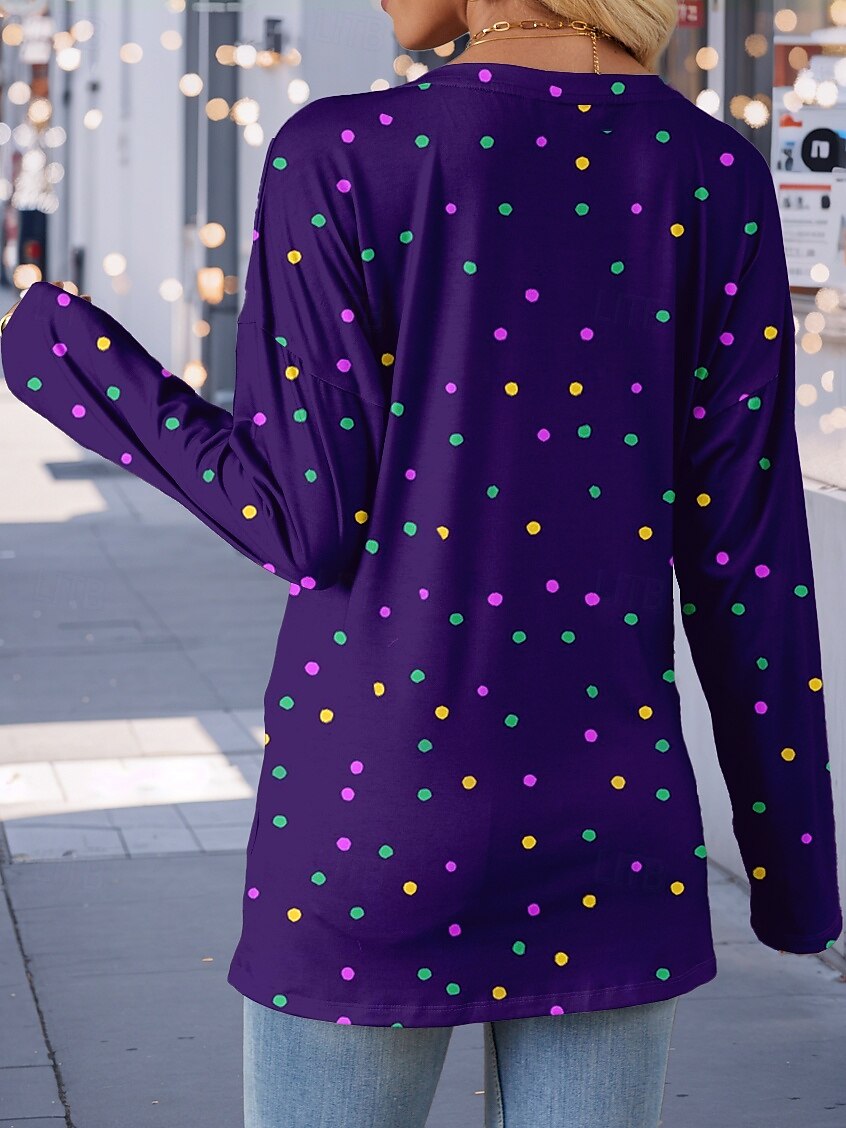 Carnival Women's T Shirt Graphic Casual Long Sleeve V Neck Long Tops Daily Weekend Print Purple Fall Winter 2025 - $24.99 –P2