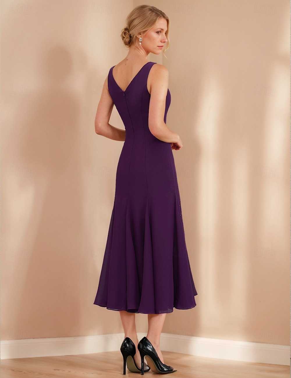 Zweiteiliges A-Linien Kleid Anzug Brautmutterkleid Elegantes Vintage Funkeln  Strahlen V-Ausschnitt Teelanges Chiffon 3/4-Länge Ärmel mit Falten Pailletten 2025 - $215.99 –P4