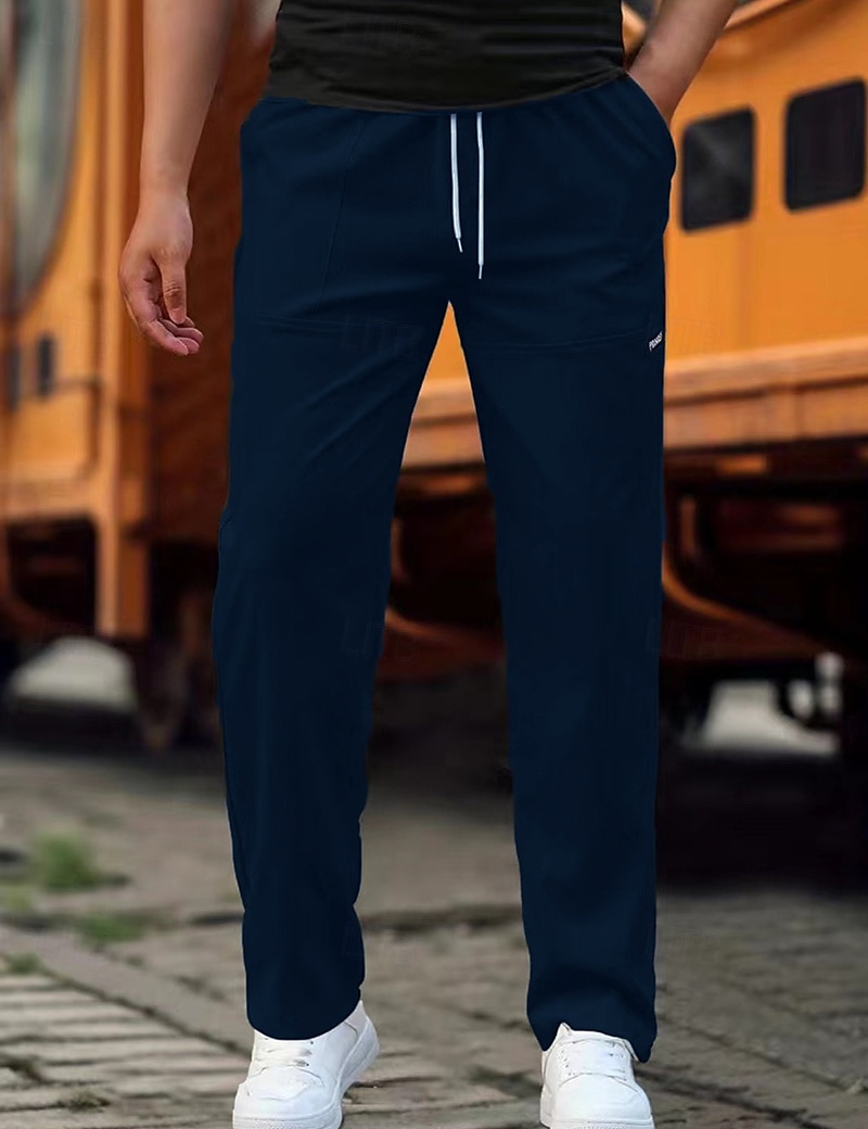 Men's Trousers Casual Pants Pocket Drawstring Elastic Waist Plain Comfort Soft Full Length Outdoor Casual Daily Fashion Streetwear Black Green 2025 - $20.99 –P7