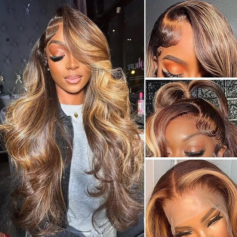 Remy Menschenhaar 13x4 Spitzenfront Perücke Freier Teil Brasilianisches Haar Große Wellen Schwarz Mehrfarbig Perücke 180% Haardichte mit Babyhaar Leimlos Vorgerupft Für Perücken für schwarze Frauen 2025 - $252.68 –P3