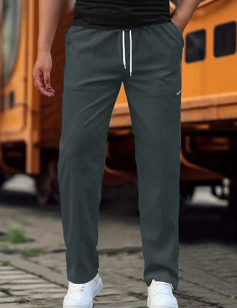 Men's Trousers Casual Pants Pocket Drawstring Elastic Waist Plain Comfort Soft Full Length Outdoor Casual Daily Fashion Streetwear Black Green 2025 - $20.99 –P6