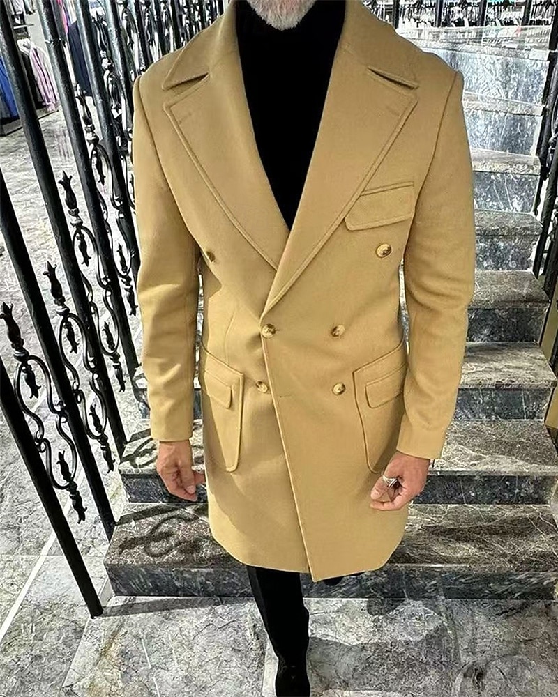 Herr Rock Trenchcoat Semester Dagligen Höst vinter Polyester Håller värmen Ytterkläder Kläder Mode Klassisk Slät Ficka Kavajslag Dubbelknäppt 2025 - $58.99 –P4