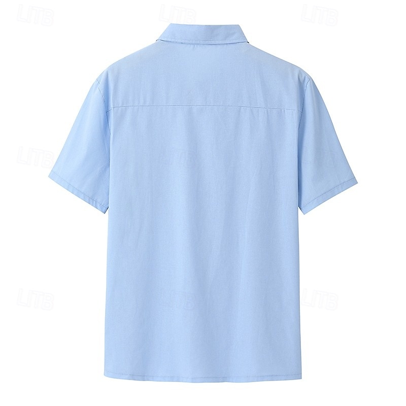 Cotone e lino Classico Per uomo Camicia camicia di lino Camicia estiva Camicia da spiaggia Camicia con bottoni Nero Bianco Blu Manica corta Liscio Collo ripiegabile Estate Da mare Per eventi del 2025 a $25.99 –P11
