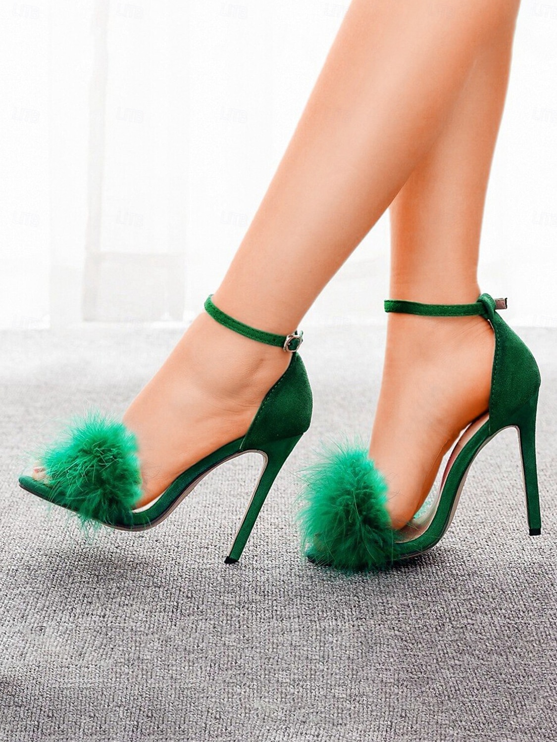 Women's Pink Suede Heels with Fluffy Straps and Pointed Toe | Perfect for Wedding, Parties and Night Out 2025 - $42.99 –P2