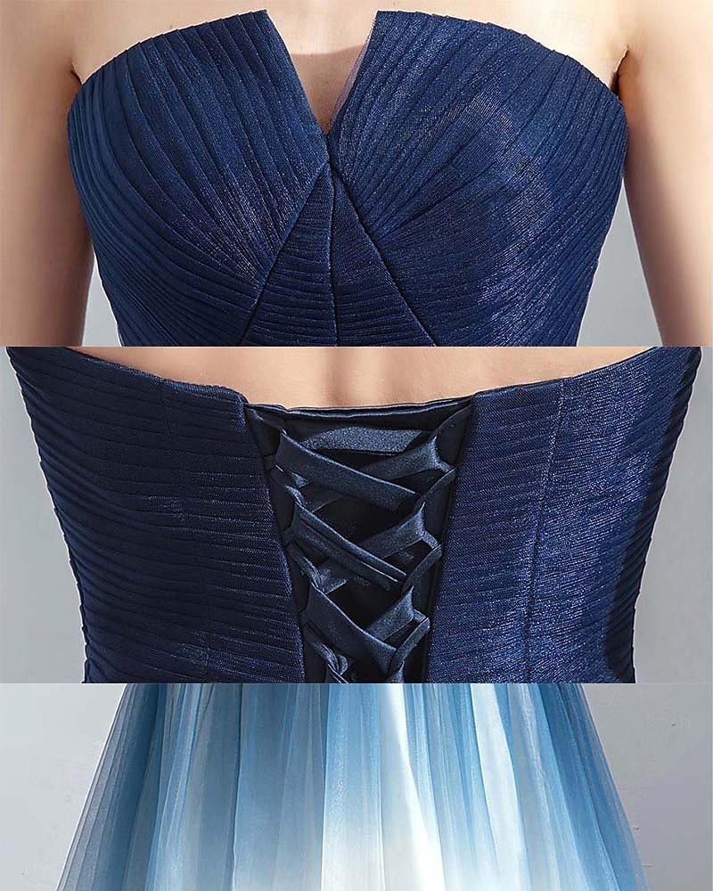 Ombre A-vonalú báliruha estélyi ruha redőzött formális álarcosbál floor length ujj nélküli strapless tüll 2025 2025 - $108.99 –P4