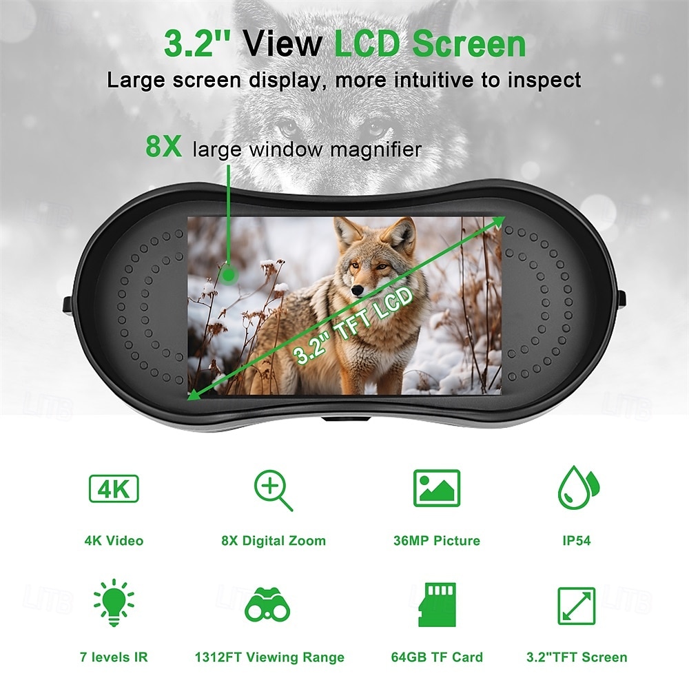 4k infraröd mörkerseende kikare 3.2 stor skärm 8x digital zoom 32gb tf-kort medföljer laddningsbart med batteri 25 mm objektivlins cmos-sensor för jul tacksägelse nyårspresenter 2025 - $159.99 –P4