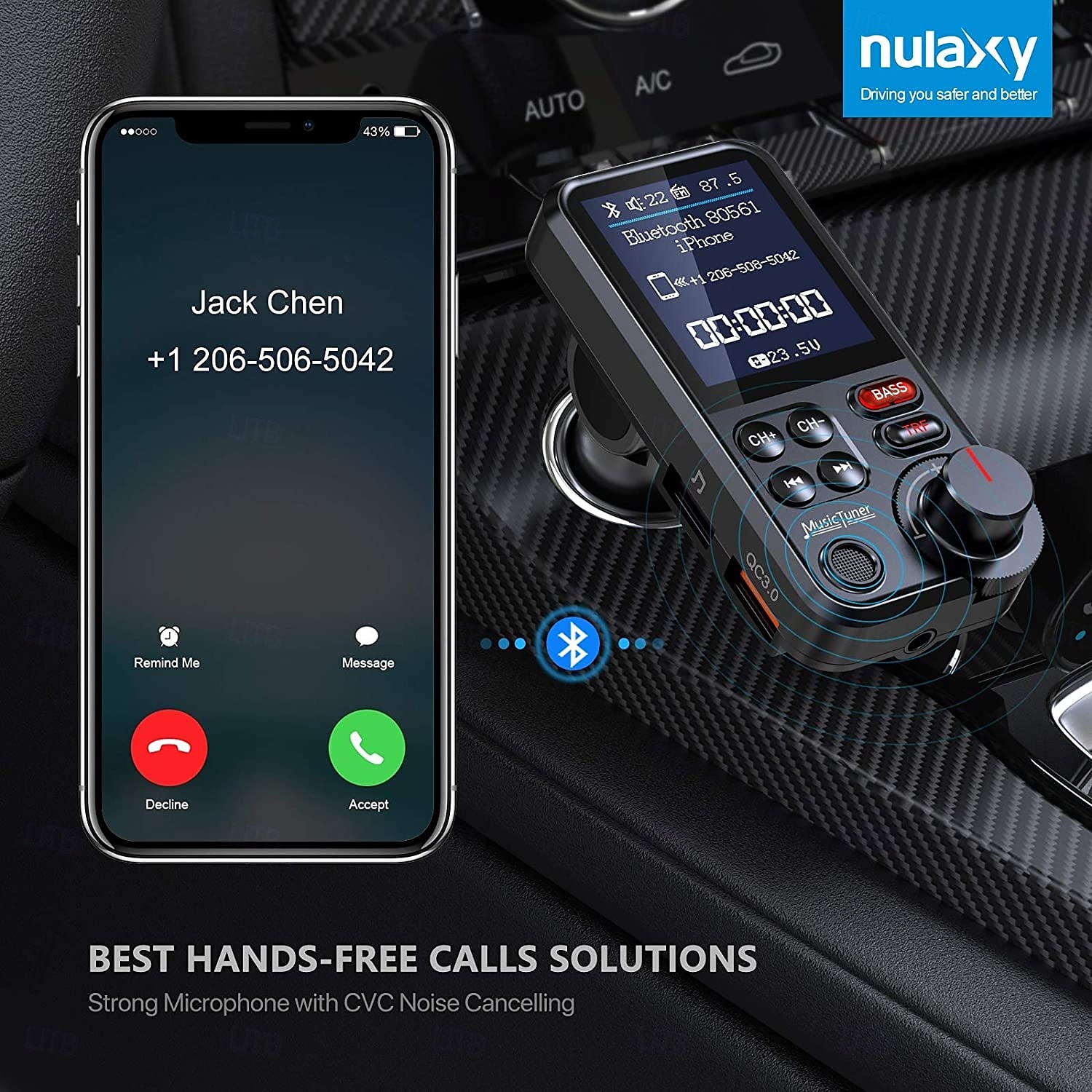 bt93 автомобильный комплект громкой связи bluetooth 5.0 трансмистер fm qc3.0 быстрая зарядка беспроводной автомобильный mp3-плеер bluetooth автомобильный трансмитер fm 2025 - $47.99 –P7