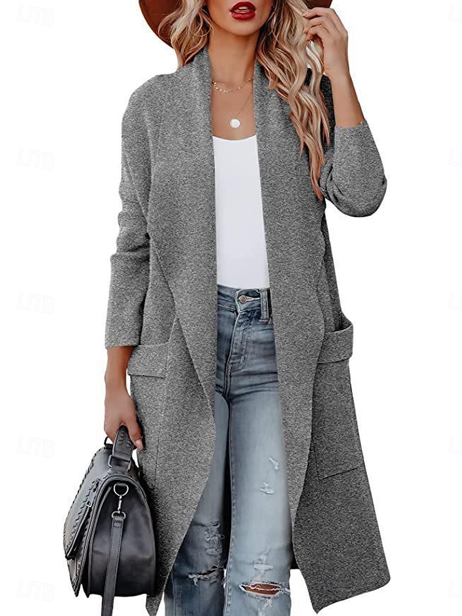 Damen Freizeitjacke Outdoor Tasche Feste Farbe Windundurchlässig Modisch Regular Fit Oberbekleidung Langarm Herbst Blau S 2025 - $34.99 –P4
