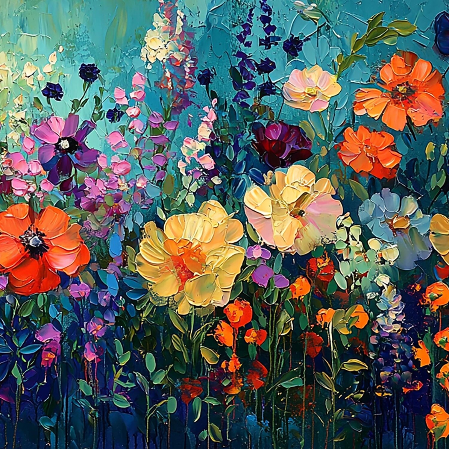 Peinture à l'huile originale faite à la main de fleurs colorées sur toile, peinture abstraite de groupe de fleurs à texture, art mural pour la décoration intérieure avec cadre tendu/sans cadre de 2025 ? $166.99 –P7